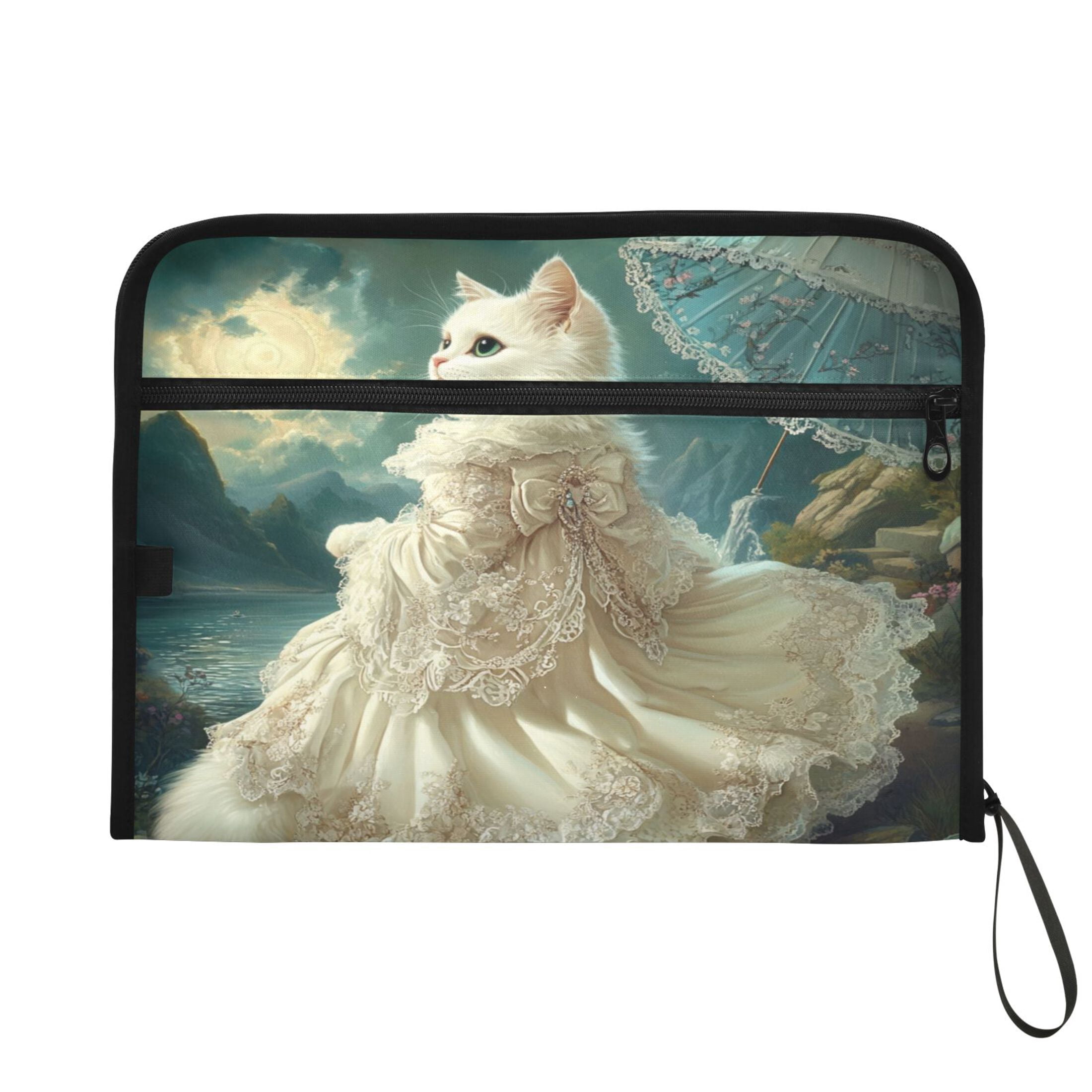 WOBOGO Princess White Cat Expanding File Folder Letter Size Accordion Filing Organizer 13 Pocket Separate Organ Pocket