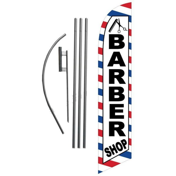 Barber Shop Haircuts 15ft Feather Banner Swooper Flag Kit - INCLUDES 15FT POLE KIT w/GROUND SPIKE