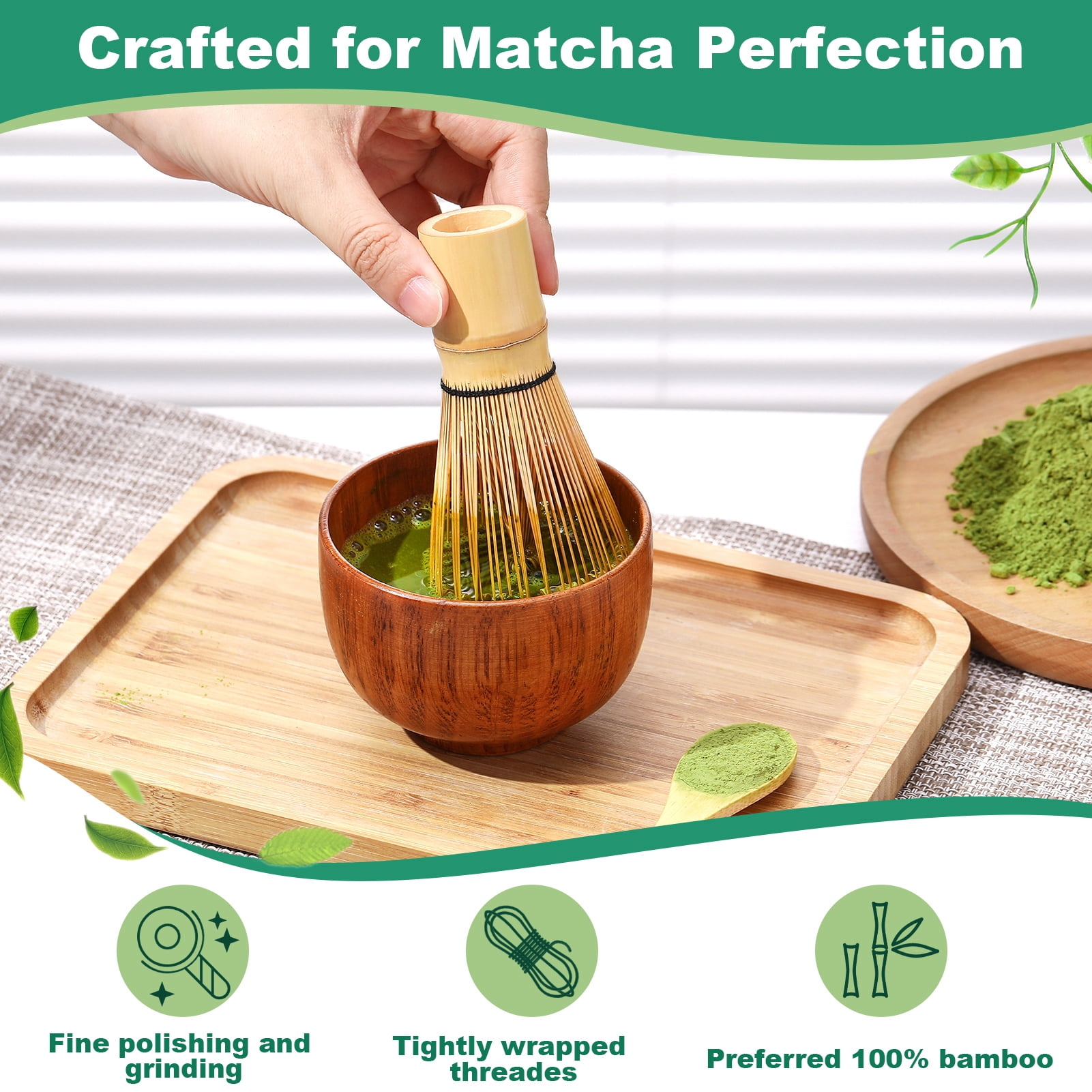 Topekada 4Pcs Matcha Whisk,Eco-Friendly Bamboo Whisk for Matcha with Ceramic Whisk Holder,Bamboo Chasen and Scoops,Sustainable Tea Tools for Beginners,Easy Clean Matcha Whisk Kit
