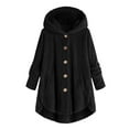 thumbnail image 4 of Abcnature Women Plus Size Button Plush Tops Hooded Loose Cardigan Wool Coat Winter Jacket Black 2XL, 4 of 5