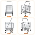 thumbnail image 2 of Large Grey Foldable Shopping Cart with 360 Degree Swivel Wheels and Double Basket for Groceries or Laundry, 2 of 7