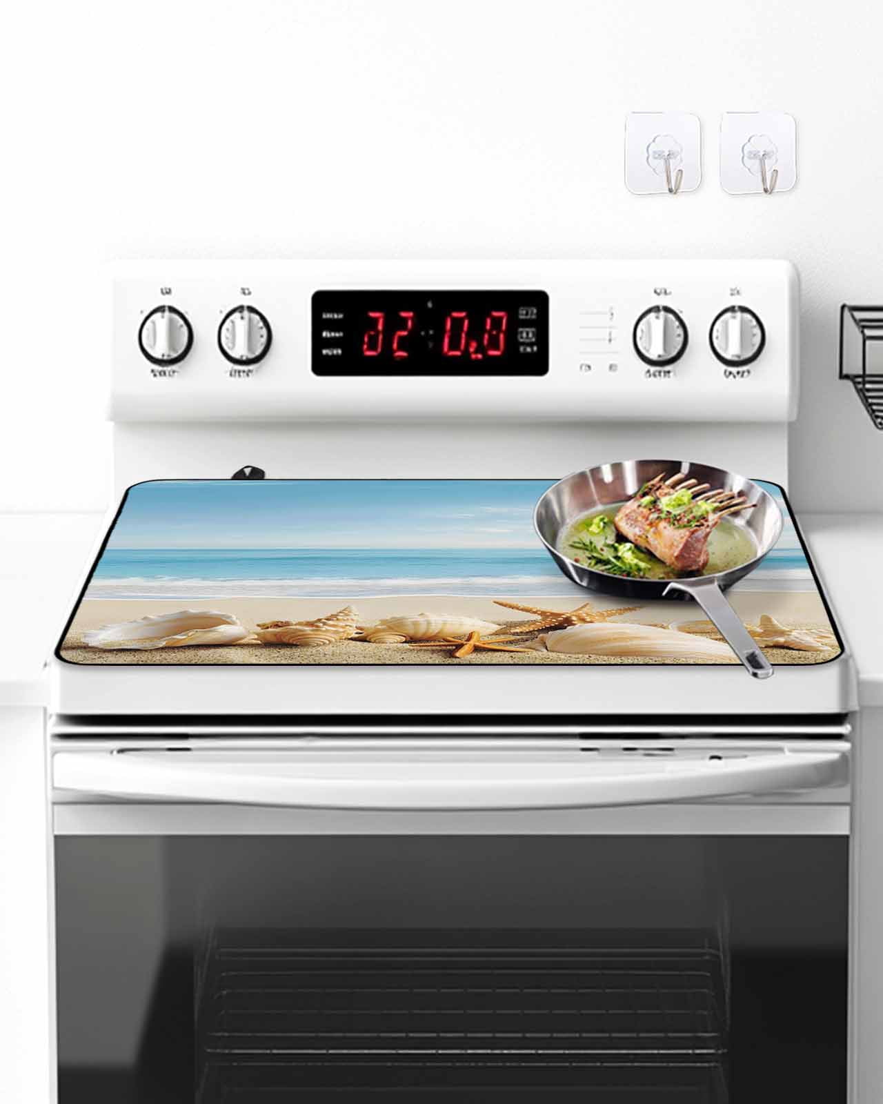 Stove Top Covers for Electric Stove 28.5x20.5 Inches, Beach Coastal Heat Insulation Fireproof Glass Cooktop Protector, Summer Seaside Shell Starfish Nautical Countertop Stovetop Cover for Kitchen