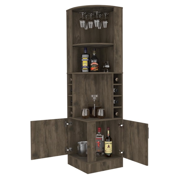 FM FURNITURE Seattle Bar Cabinet with 2 Doors Engineered Wood Dark Brown