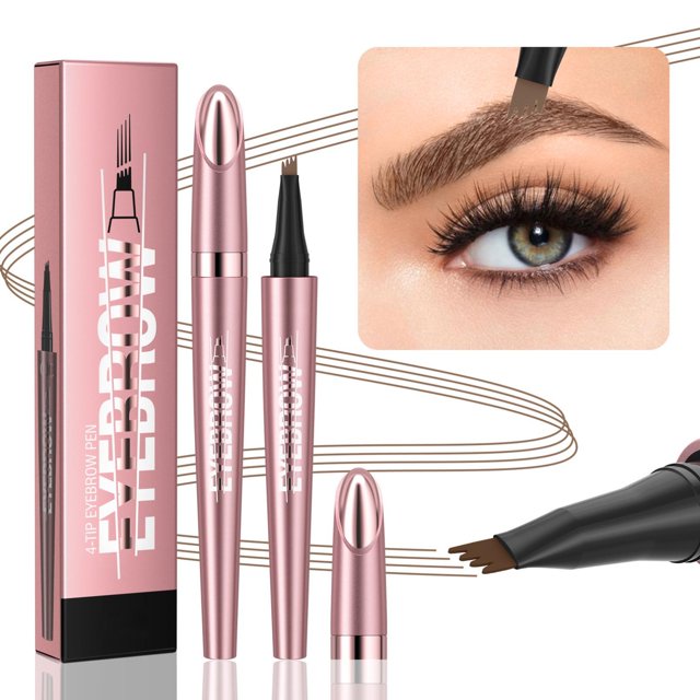 Lápiz de cejas de 4 puntas de oro rosa Relleno de cejas líquido resistente al agua y de larga duración 1 ml Aspecto natural Fácil de aplicar A prueba de manchas Uso las 24 horas para hombres Mujeres