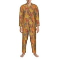 thumbnail image 3 of Picia Autumn Maple Leaf Stripes Pattern Men’s Long-Sleeve Sleepwear Set - Soft 2-Piece Loungewear with Pockets, Comfy PJs for Relaxing Nights-Small, 3 of 7