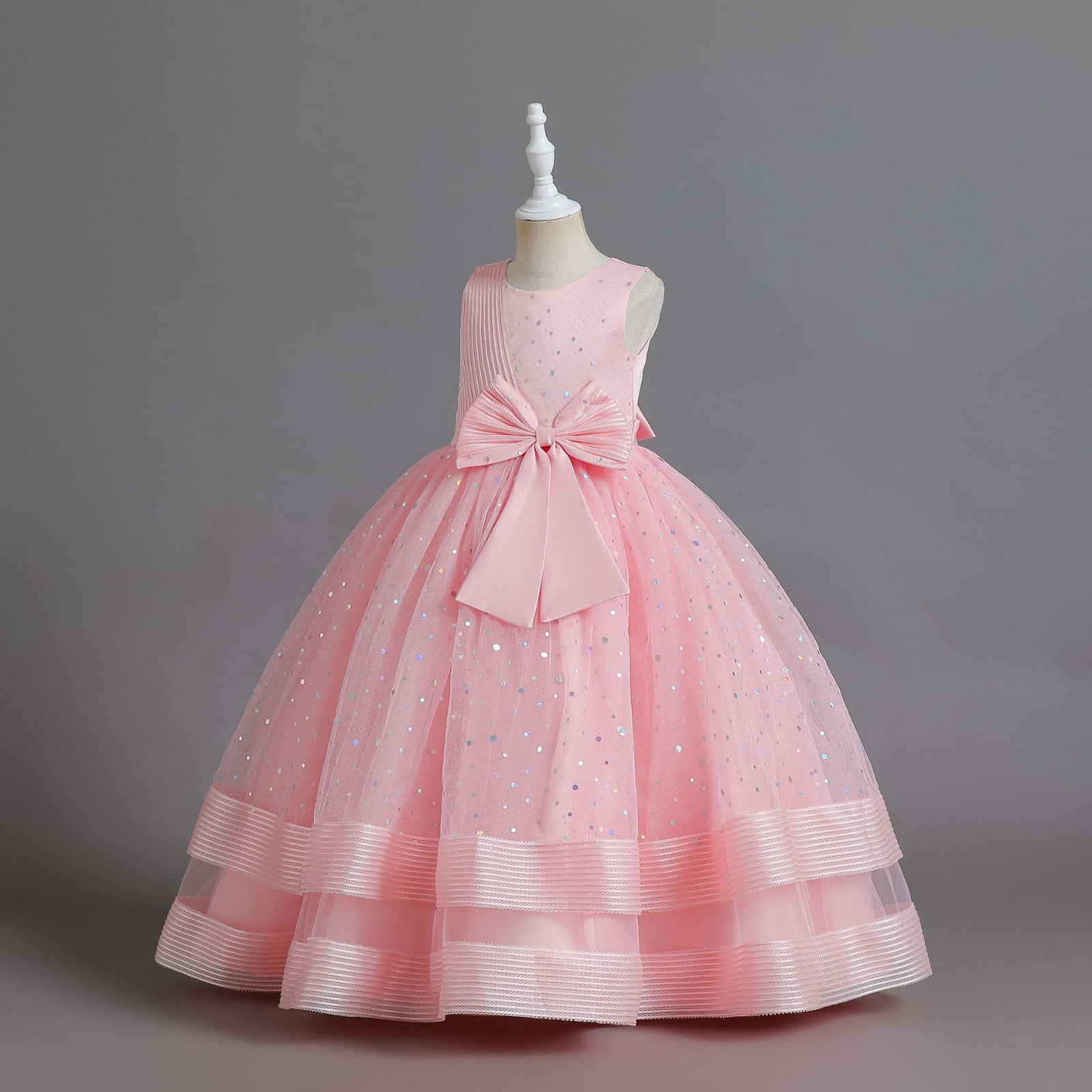 LUOGENLI Girls Dresses Size 14-16 Fancy Children's Sequin Children's Dress Big Bow Princess Dress Girl Flower Girl Dress Kids Dress Dresses for Girls 7-8 Years Old Fancy 10-11 Years