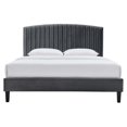 thumbnail image 6 of Platform Bed Frame, Full Size, Charcoal Grey Gray, Velvet, Modern Contemporary, Bedroom Master Guest Suite Room, 6 of 9