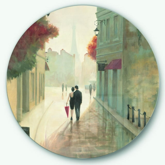 Designart « Paris Romance Couples II » Art Mural Rond en Métal Style Campagnard Français - Disque de 36