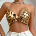 thumbnail image 2 of Tisuna Sexy Clothes For Women Sequin Solid Color Sleeveless Halter Cropped Tops Fashion Modern Ladies Carnival Parties Club Tank Tops Gold, 2 of 9