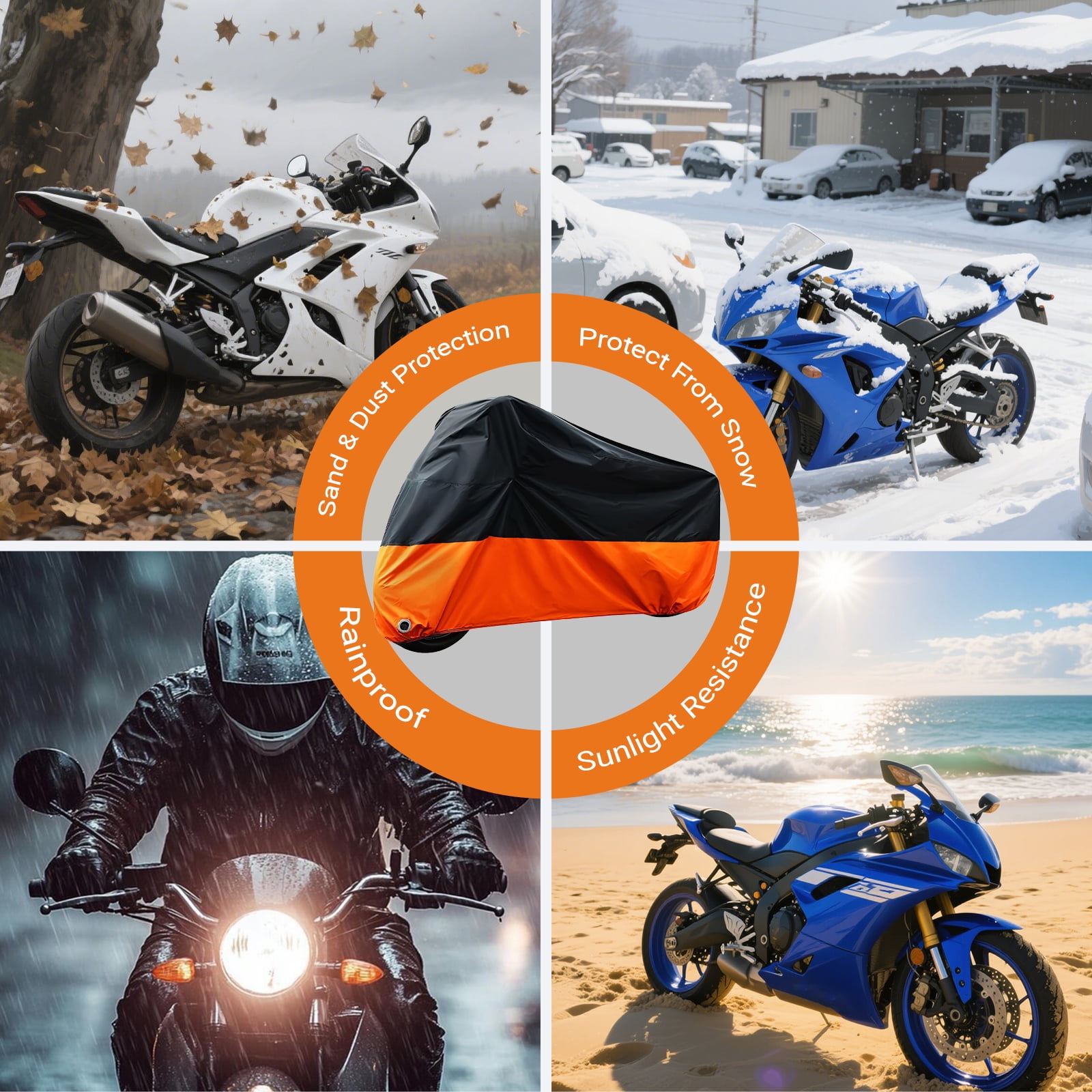 Motorcycle Cover Waterproof Outdoor Universal Heavy Duty Weather Durable Quality Waterproof Sun Outdoor Protection Scooter Shelter Tear Proof Fits up to 104" Motorcycles Bike Vehicle