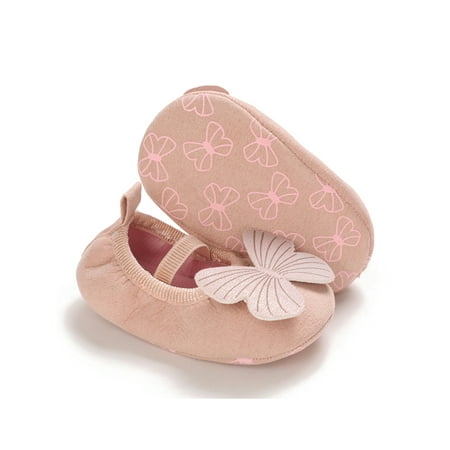 

Wazshop Infant Mary Jane Flats Slip On Princess Shoe First Walker Crib Shoes Lightweight Soft Sole Loafers Baby Girls Sock Slippers Butterfly Cute Pink 12-18 months