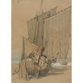 thumbnail image 2 of Samuel Prout 14x18 Black Ornate Wood Framed Double Matted Museum Art Print Titled - Fishing Boats on the Beach with Sails Drying, 2 of 5