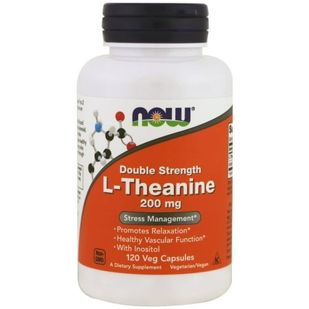 NOW Foods L-Theanine Double Strength 200 mg, 120 Vegetarian Capsules-3 Pack