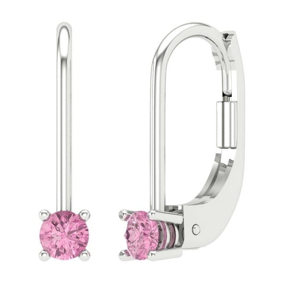 Clara Pucci 0.2 ct Brilliant Round Cut Drop Dangle VVS1 Genuine Conflict free Pink Zircon Solid 18K White Gold Designer Everyday Earrings Lever Back