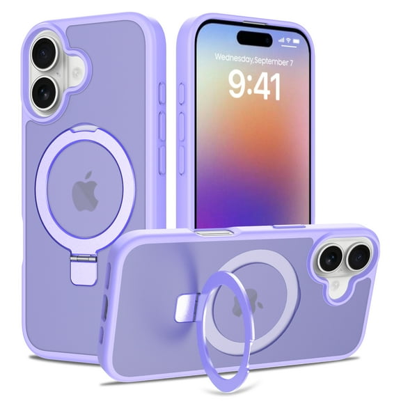 Allytechgroup iPhone 17 Case Matte, [Compatible with Magsafe] Ring Holder Kickstand Anti-Scratch Shockproof Bumper Slim Fit Shell Phone Case Cover for Apple iPhone 17, Lightpurple
