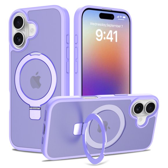 Magnetic Phone Case For iPhone 17,With Invisible Magnetic O-Ring Kickstand,Compatible With Mag-Safe,Skin Feel Slim Shockproof Anti-Drop Protection Translucent Phone Case,Lightpurple