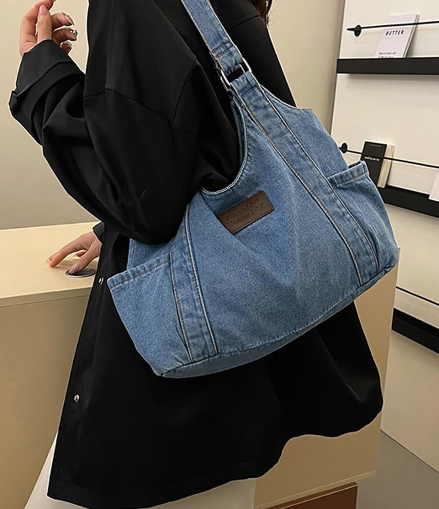 Denim Tote Bag Large Capacity Jean Purses for Women Handbags Soft Shoulder Ladies Purses 2025