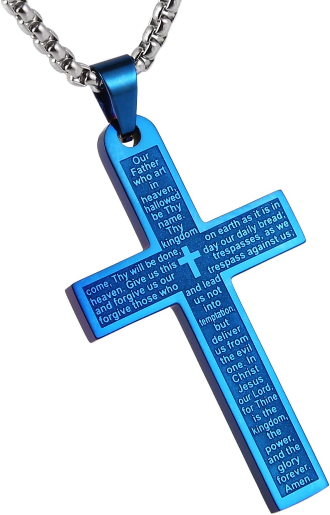 Celvieroot Stainless Steel Mens Womens Cross Necklace Lord's Prayer Pendant, 4 Colors Available