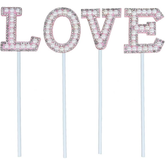 O'Creme LOVE Cake Topper with Rhinestones and Faux Pearls