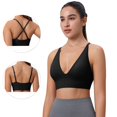 thumbnail image 5 of VISALY Women's Convertible Cross Back Sports Bra Deep V-Neck Longline Seamless Padded Yoga Bra Adjustable Straps Workout Running Fitness Athletic Bralette Workout Crop T-Shirts Bras Vest Black M, 5 of 9