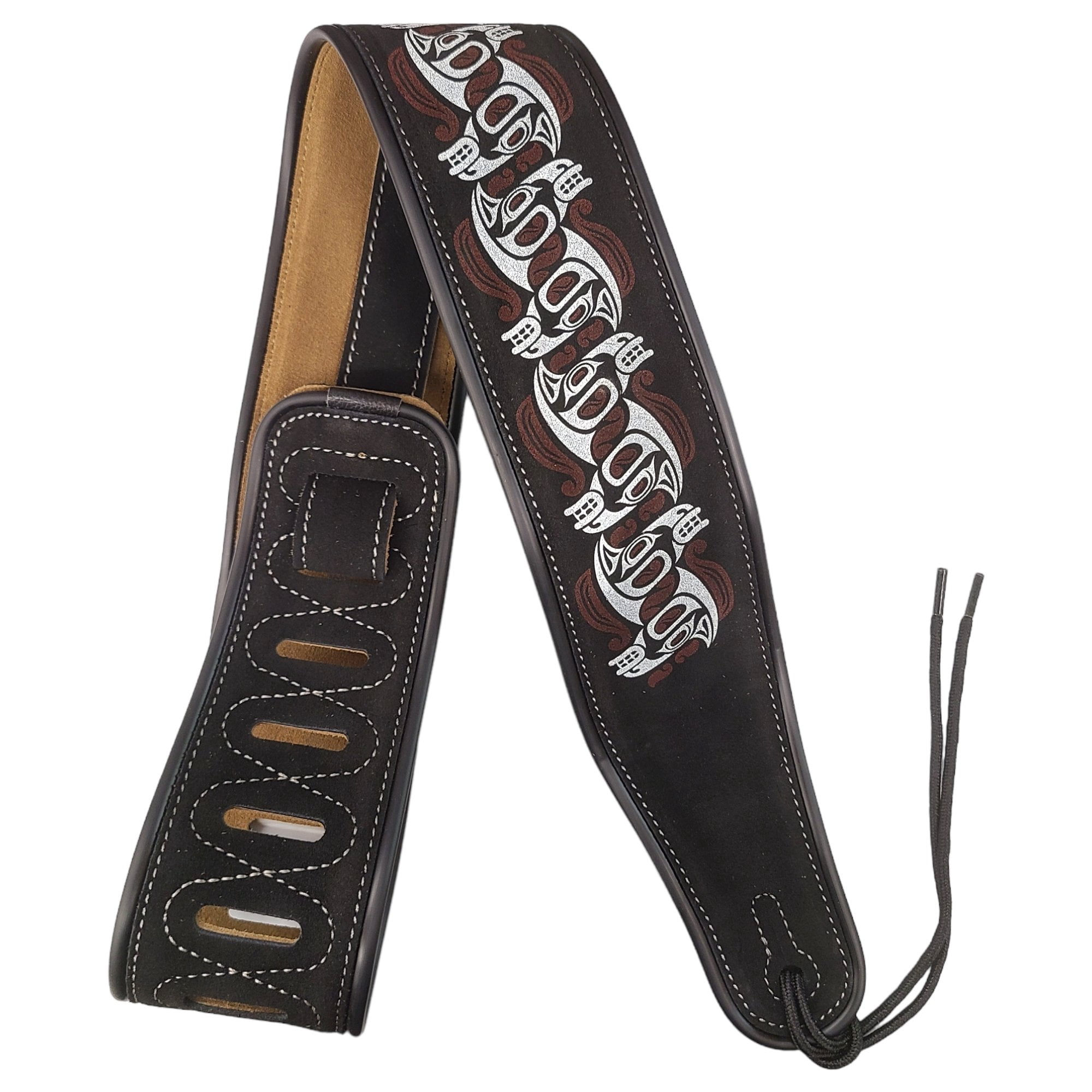 Leather Strap Acoustic Electric Guitar Bass Black Brown Notes Wide Thick Padded Black Suede Tribal Horse