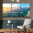 thumbnail image 2 of 3 Panels Beach Pictures Wall Art Blue Sea White Beach at Sunrise Pictures Print on Canvas Beach Wall Decor Beach Paintings for Home Decor Stretched and d Easy to Hang - 16"x24"x3 Panels, 2 of 7