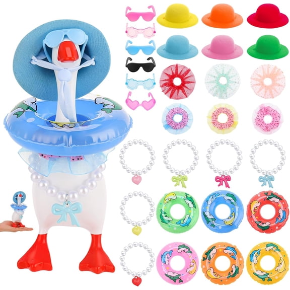 6 Set Hawaiian Desk Goose Outfits with Hats Sunglasses Swimming Rings Necklaces Dresses for 7 Inch Mini Magnetic Porch Geese Key Holder Summer Decor