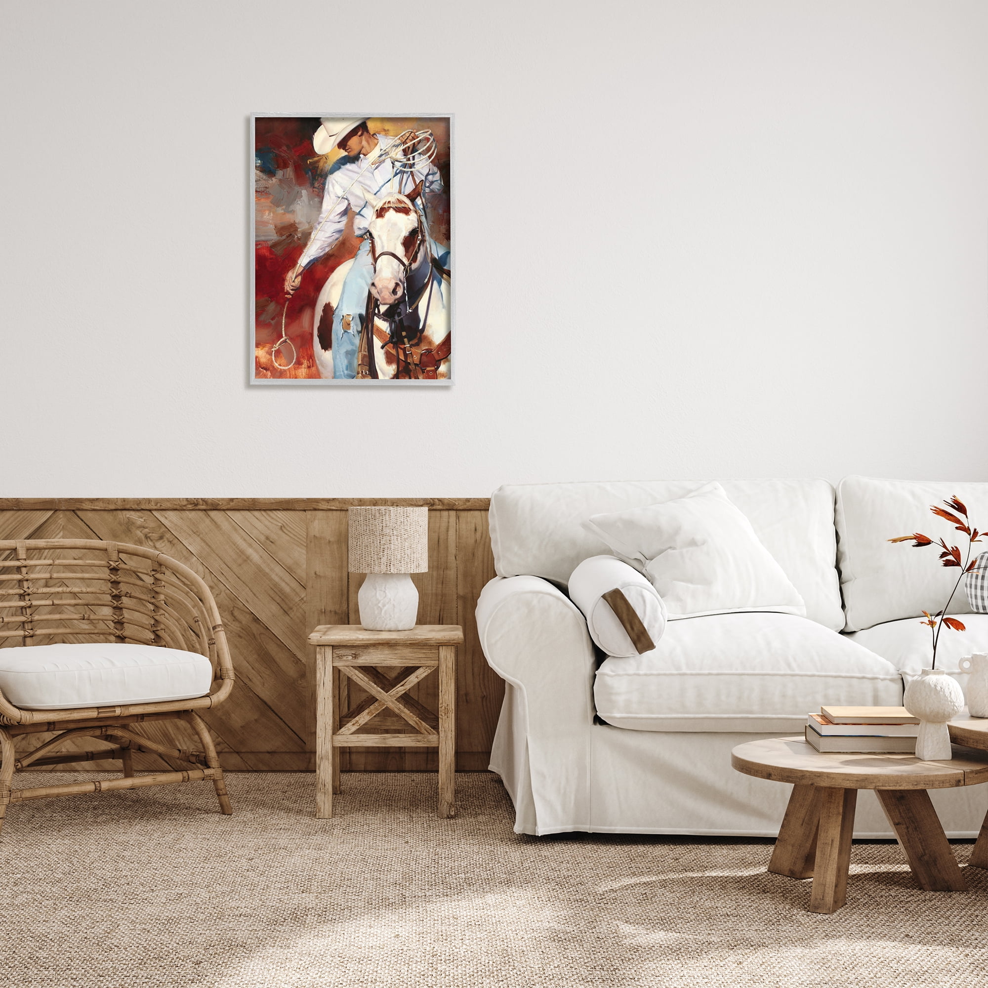 Stupell Industries Cowboy & Lasso Painting Animals & Insects Painting Gray Framed Art Print Wall Art, 24 x 30