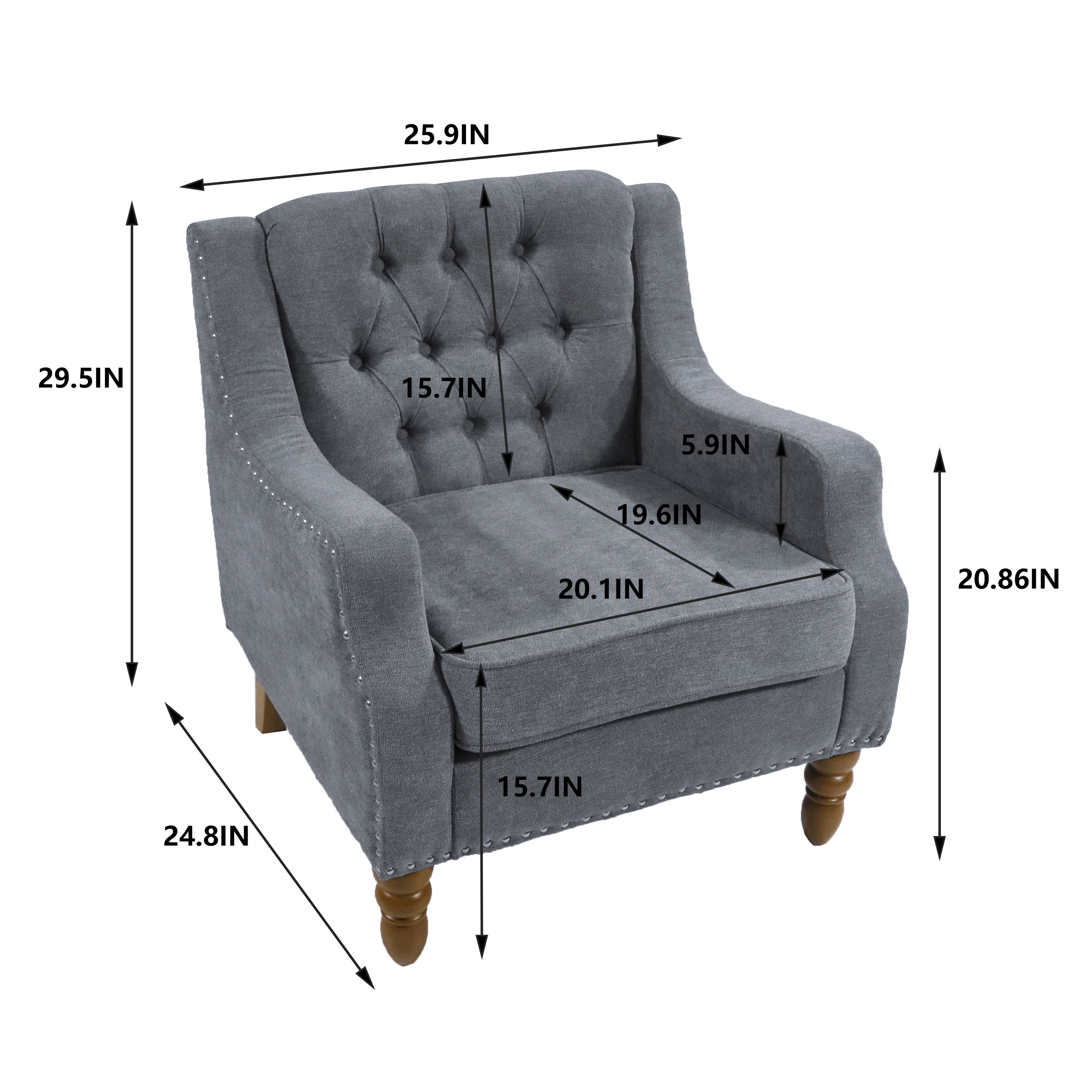 GIA Design Group Gray Button Tufted Armchair,Accent Chairs with Wood Legs for Living Room,Bedroom