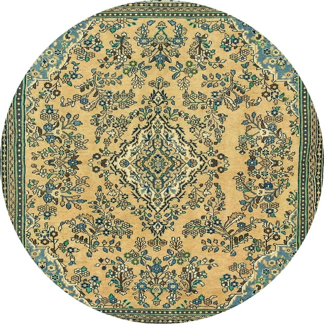 Ahgly Company Tapis d'Intérieur Rond Abstrait Vert Olive Foncé, 8 Pieds Rond