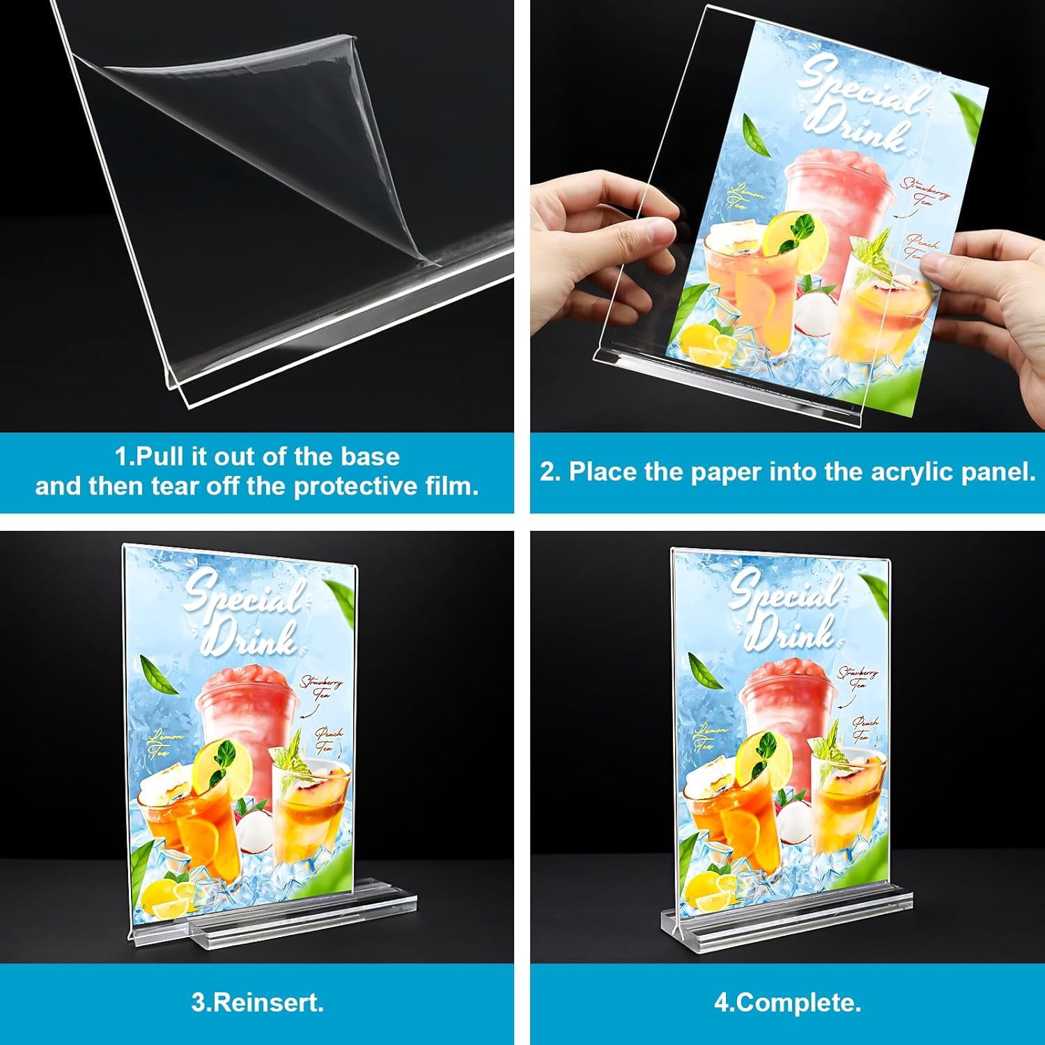 9 Pack Acrylic Sign Holders - 5" X 7" Double-Sided Display Stands, Clear Table Top Menu Holders