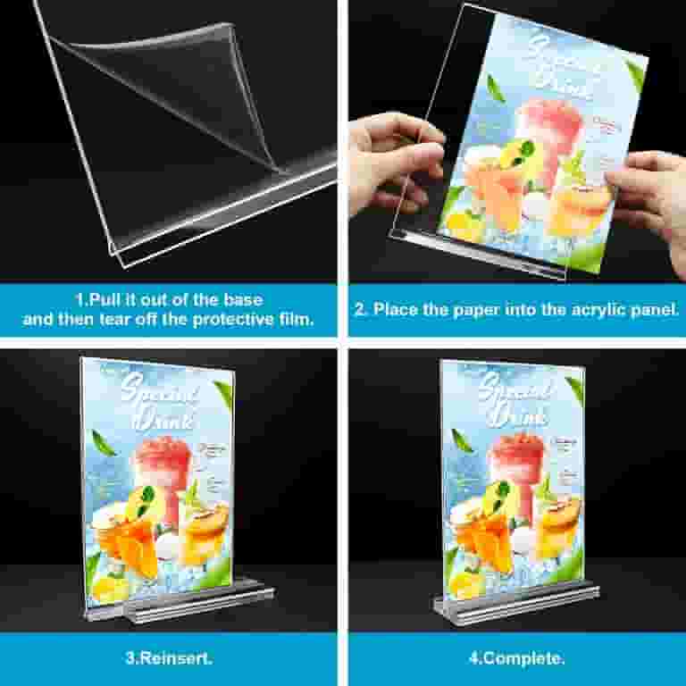 9 Pack Acrylic Sign Holders - 5" X 7" Double-Sided Display Stands, Clear Table Top Menu Holders