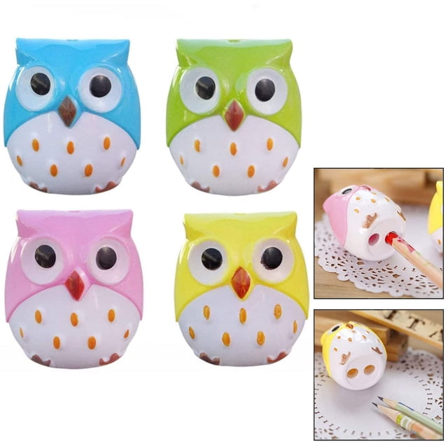 4Pcs Children's Pencil Sharpener, Manual Pencil Sharpener Cute Cartoon Animal Owl Two Holes Pencil Sharpeners for Children