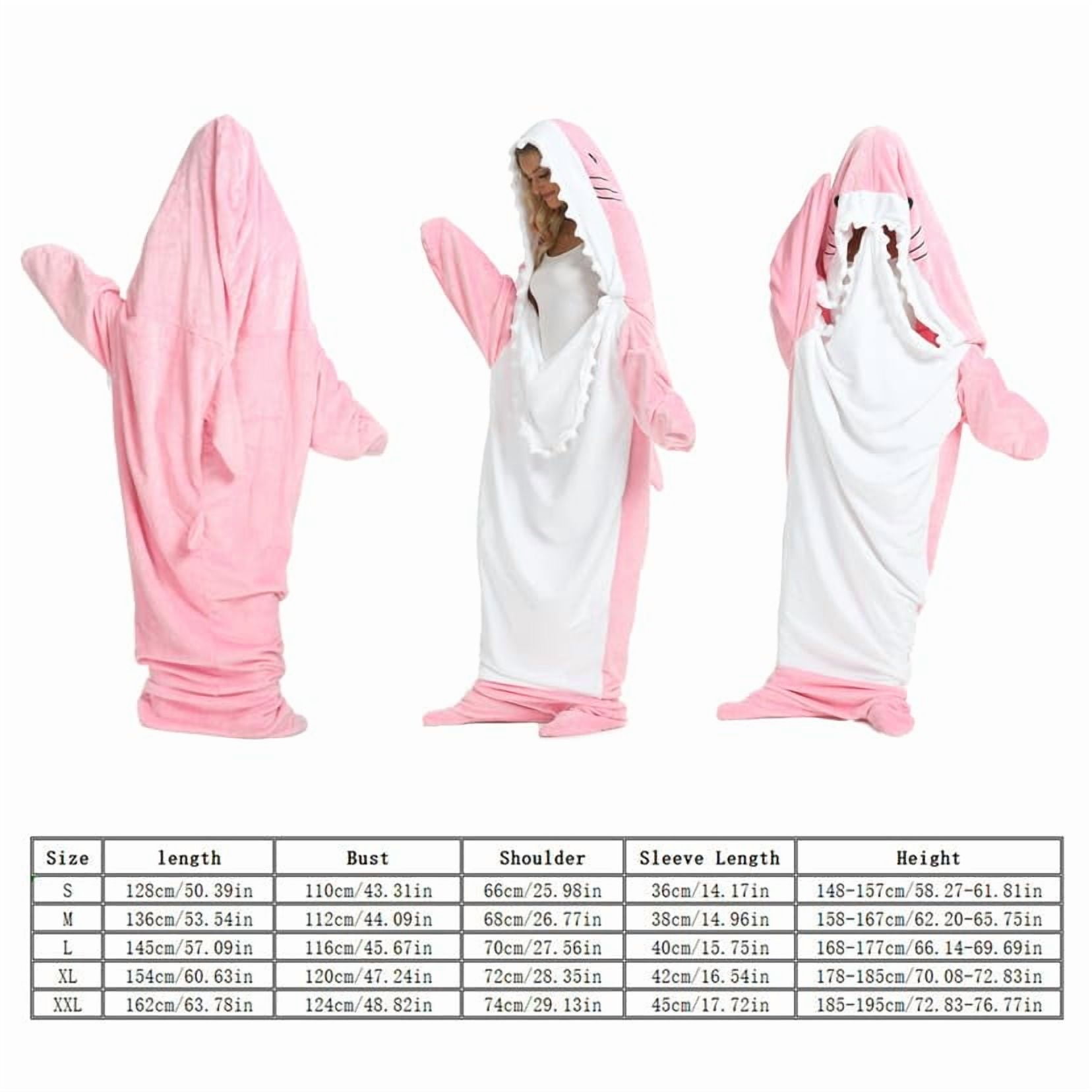 Shark Blanket Hoodie Onesie, Pink Wearable Sleeping Bag for Adults, Soft Cozy Costume, L