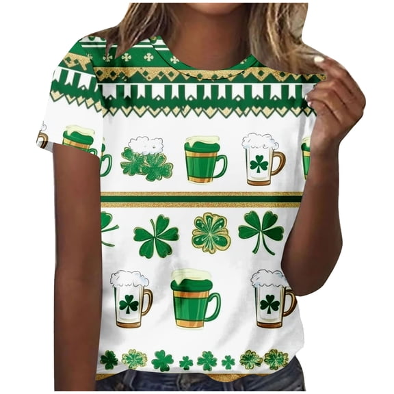 Levmjia Womens Tops Casual Loose Fashion St. Patrick's Day Printed Short Sleeve T Shirt Round Neck Blouse Soft Breathable Comfortable Everyday Wear