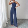 thumbnail image 2 of DORKASM Basic Jumpsuit Casual Waist Button Tie Jumpsuit For Women Blue M, 2 of 5