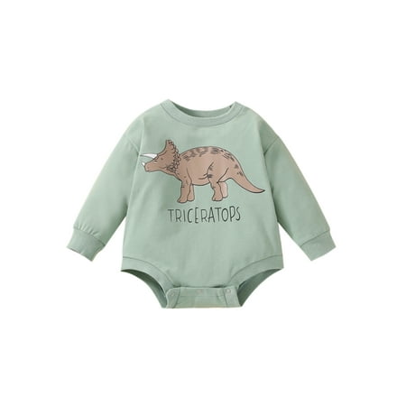 

Sunisery Toddler Baby Girls Boys Sweatshirt Romper Dinosaur Letter Print Casual Long Sleeve Jumpsuit Bodysuit Green 12-18 Months