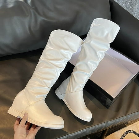 

Akiihool Fall Boots for Women Boots for Women Embroidered Pull-On Pull On Wide Calf Embroidered Western Cowgirl Knee High Boots (White 8.5)