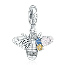 925 Sterling Silver Charm for Women Bracelets Necklace Women Bee Flowers Dangle Charms Necklace Girl Gifts