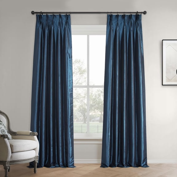 Faux Silk Taffeta French Pleated Blackout Curtains for Bedroom & Living Room Curtains - Single Panel Window Curtains