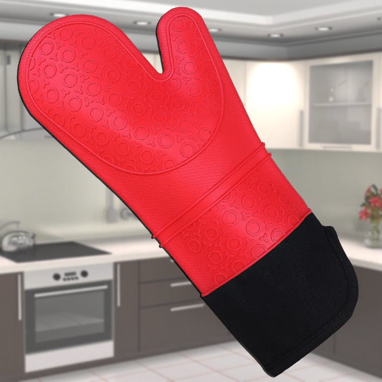 Extra Long Professional Silicone Oven Mitt, Oven Mitts with Quilted