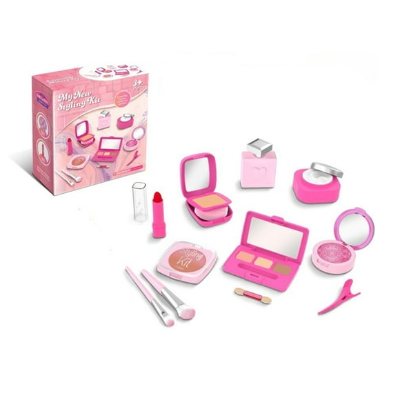 Kids Pretend Play Makeup Set for Girls Age 3+, 10-Piece Purple Simulation Cosmetic Toy Kit Including Eyeshadow Palette, Blush, Lipstick, Brushes & Hairpin - Realistic Non-Toxic Play Set for