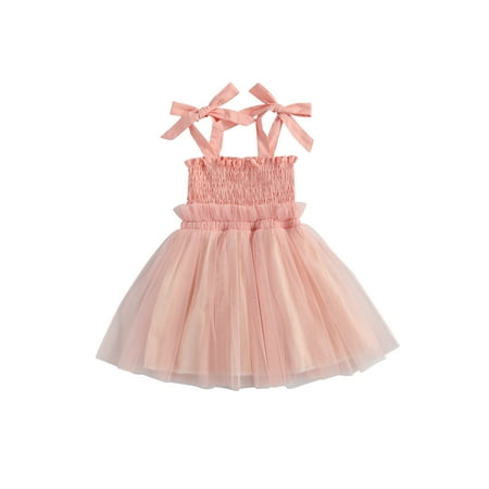 

IZhansean Princess Kids Baby Girls Dress Strapless Solid Lace Knee Length Tutu Sundress 2 Colors Pink 12-18 Months