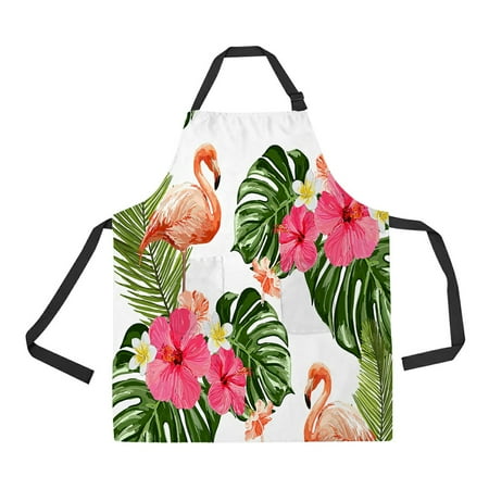 

ABPHQTO Summer Tropical Flamingo Flowers Leaves Apron Home Kitchen Apron with Pockets