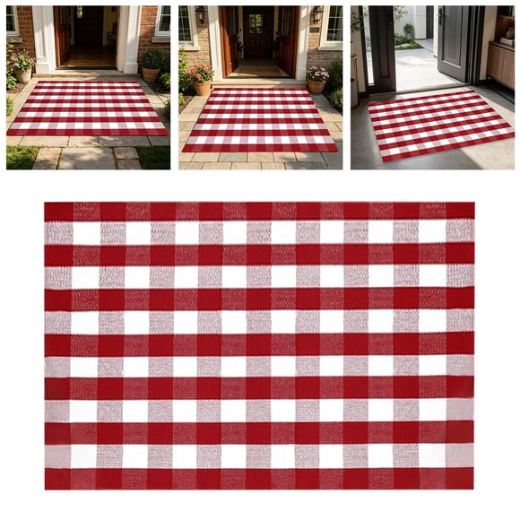 ZZHZGZ Canada Sale Red and White Checkered Rug Layered Rug Suitable for Front Door Entrance Outdoor Decorations Washable.