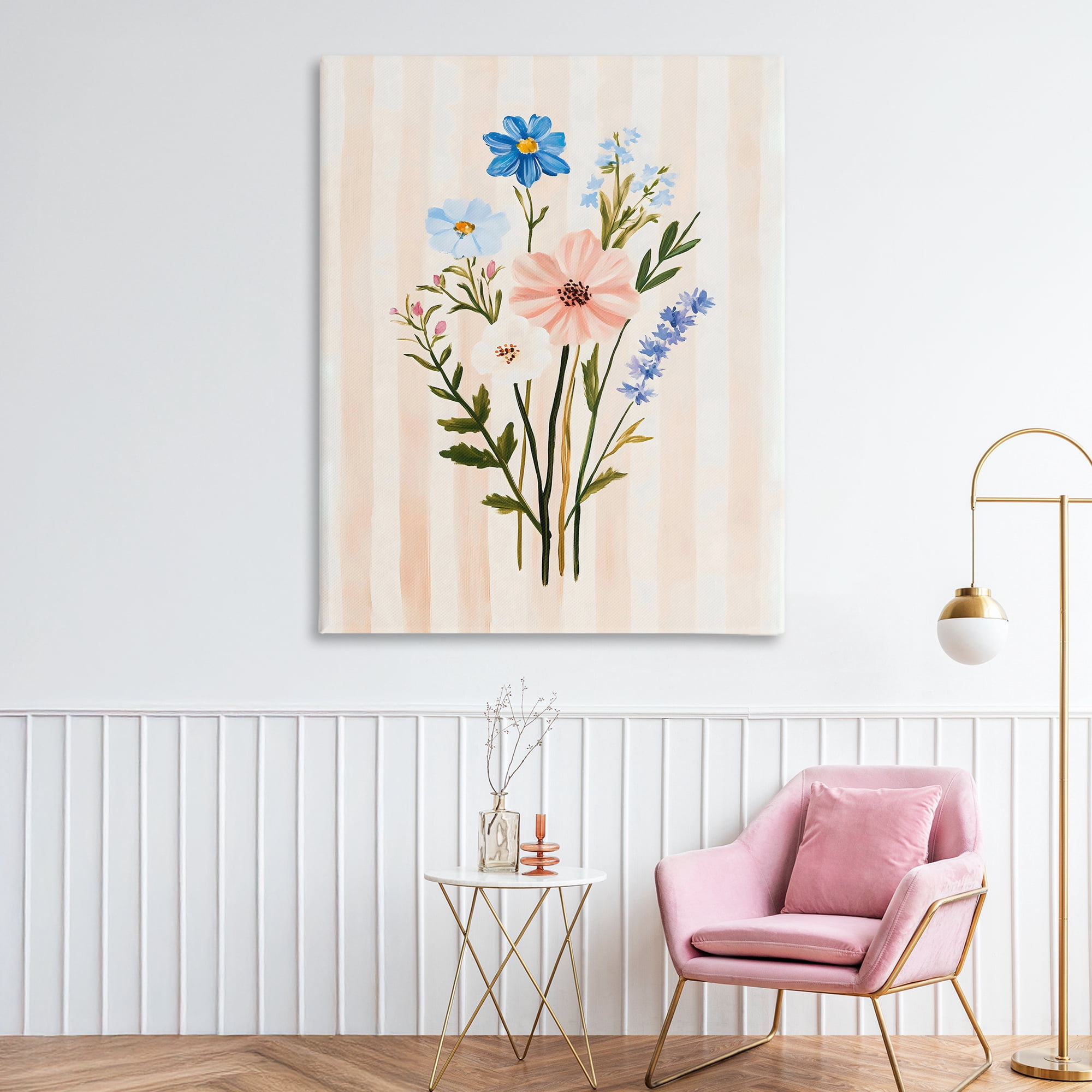Stupell Industries Cream Stripe Florals Canvas Wall Art, design by The Prints Vibe