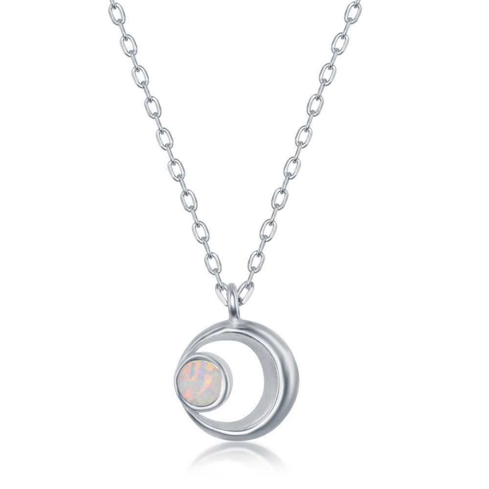 iJewelry2 Sterling Silver Crescent Moon Design with White Inlay Opal ...