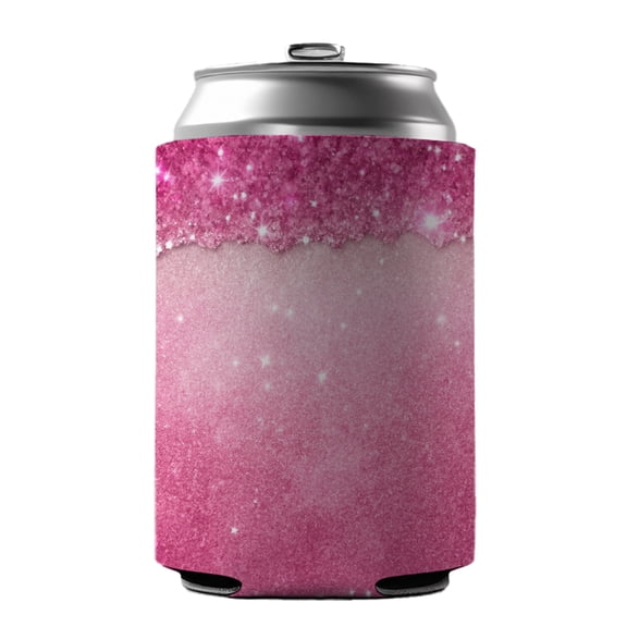 Pink Faux Glitter Drink Beer Soda Insulated Sleeve Holder Can Cooler Hugger