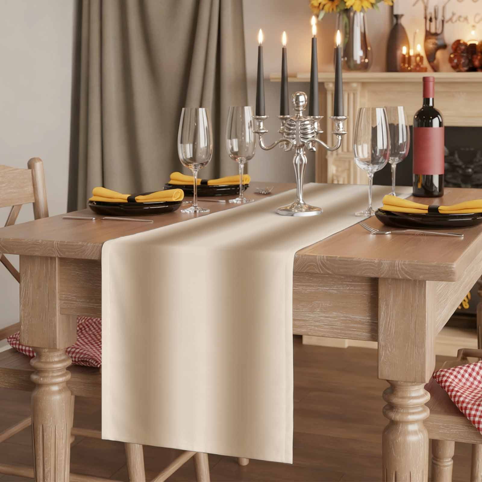 Khaki Ombre Table Runner 70 Inches Long,Modern Abstract Art Farmhouse Gradient Cotton Linen Table Runners Dresser Scarves,Decorative Tabletop Scarf Furniture Cover for Home Dinner Party 13"x70"