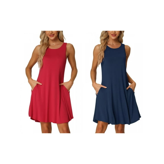 NOMADIC NOOK Women's Mother's Day 2 Pack Sleeveless Tank Nightgown Casual Dress Nightshirt with Pockets X-Small Red/Blue